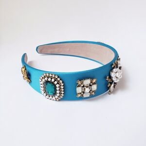 Turquoise Satin Embellished Headband